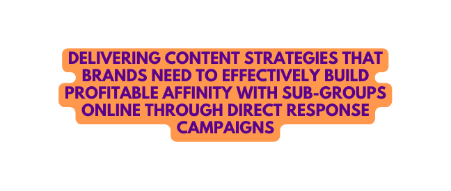 DELIVERING CONTENT STRATEGIES THAT BRANDS NEED TO EFFECTIVELY BUILD PROFITABLE AFFINITY WITH SUB GROUPS ONLINE THROUGH DIRECT RESPONSE CAMPAIGNS